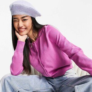 Urban Revivo Round Neck Cardigan in Purple Academia Colorful Women's Size S